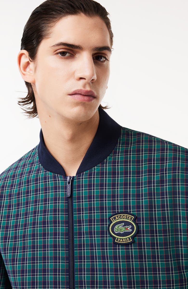 Lacoste Plaid Water Repellent Bomber Jacket, Alternate, color, 