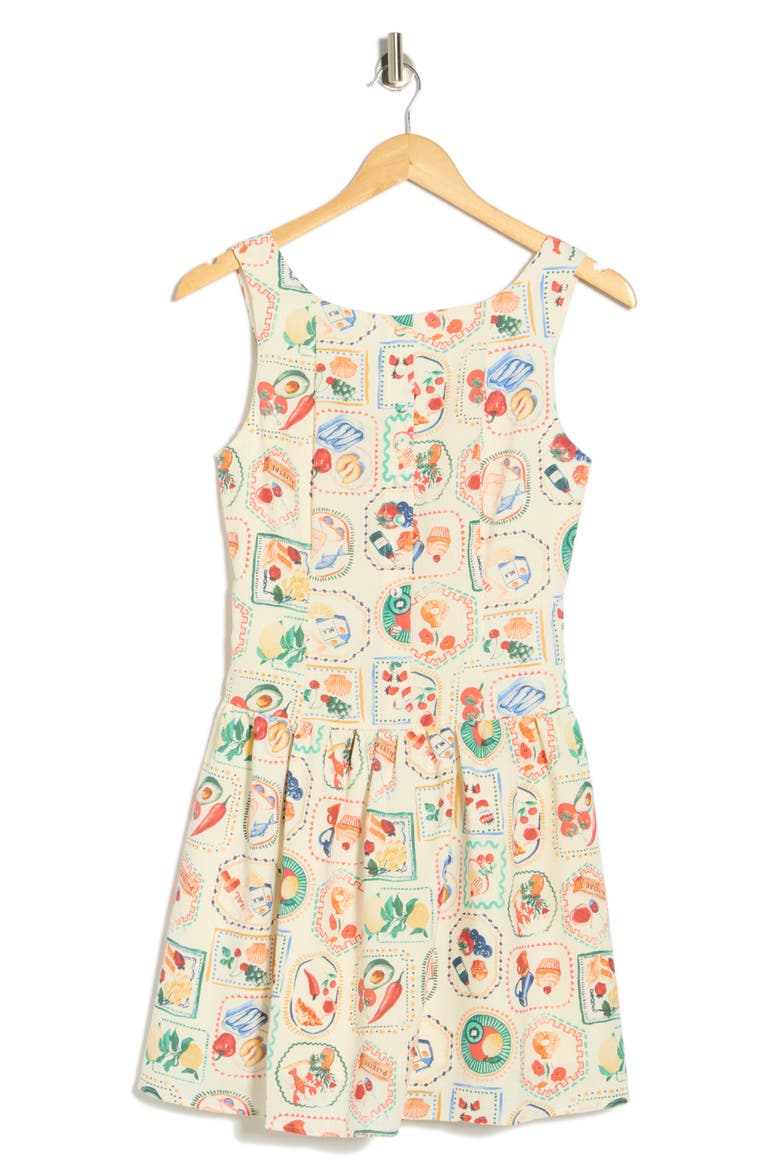 Mediterranean Lunch Motif Drop Waist Minidress, Alternate, color, IVORY MULTI