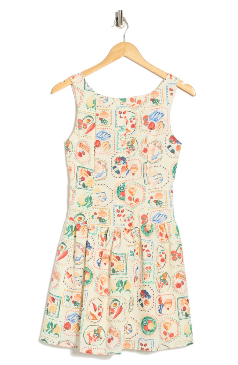 Blu Pepper Mediterranean Lunch Motif Drop Waist Minidress, Main, color, Ivory Multi