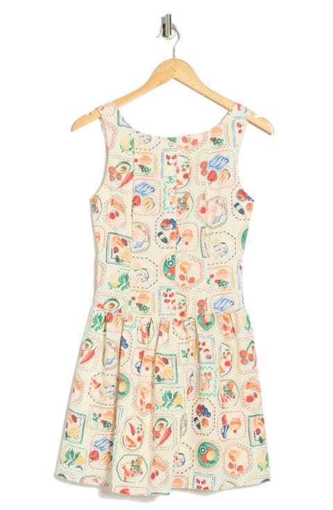 Mediterranean Lunch Motif Drop Waist Minidress