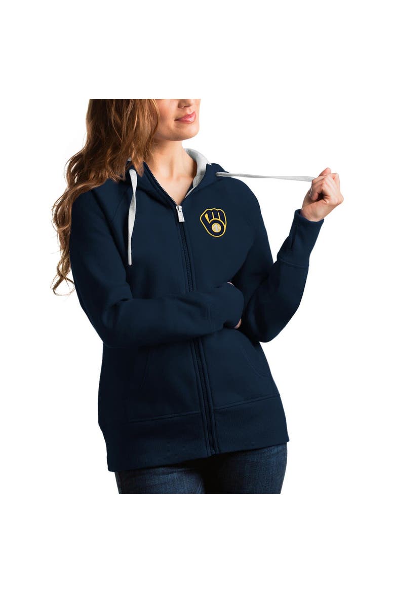 Women's Antigua Navy Milwaukee Brewers Team Victory Full-Zip Hoodie, Alternate, color, Navy