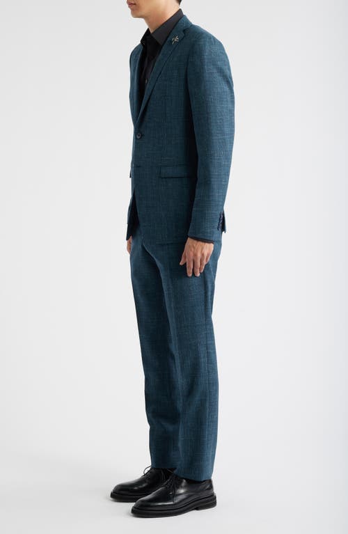John Varvatos Varick Slim Fit Green Glen Plaid Slub Wool & Linen Blend Suit