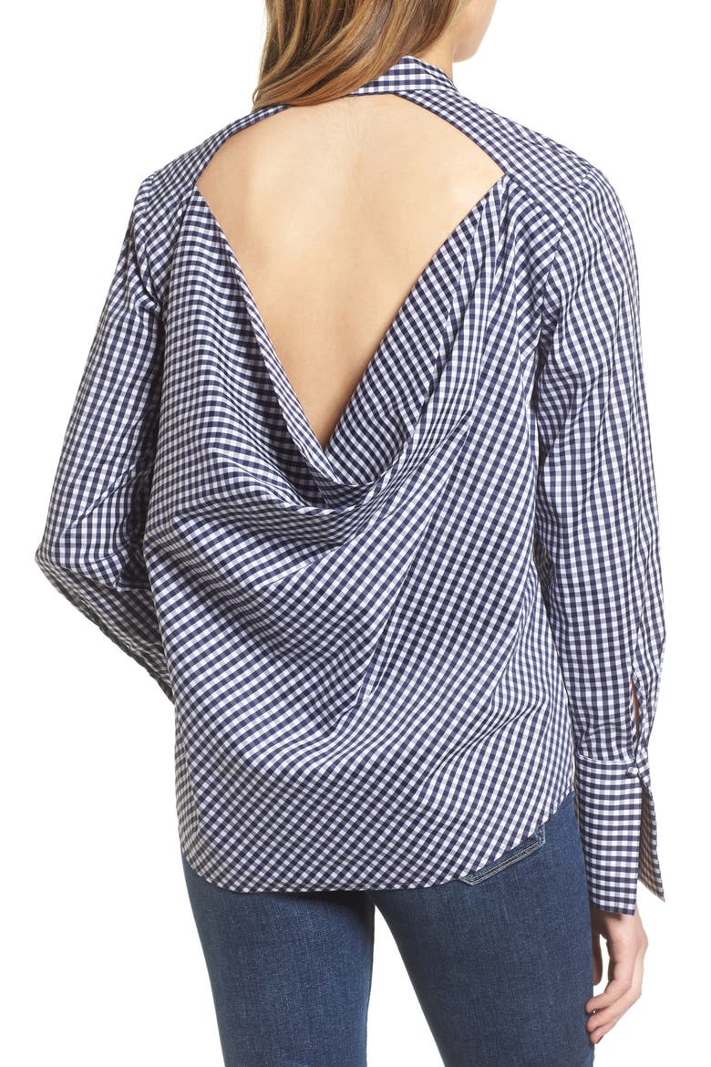 Gingham Open Back Top, Alternate, color, NAVY EVENING/ WHITE GINGHAM