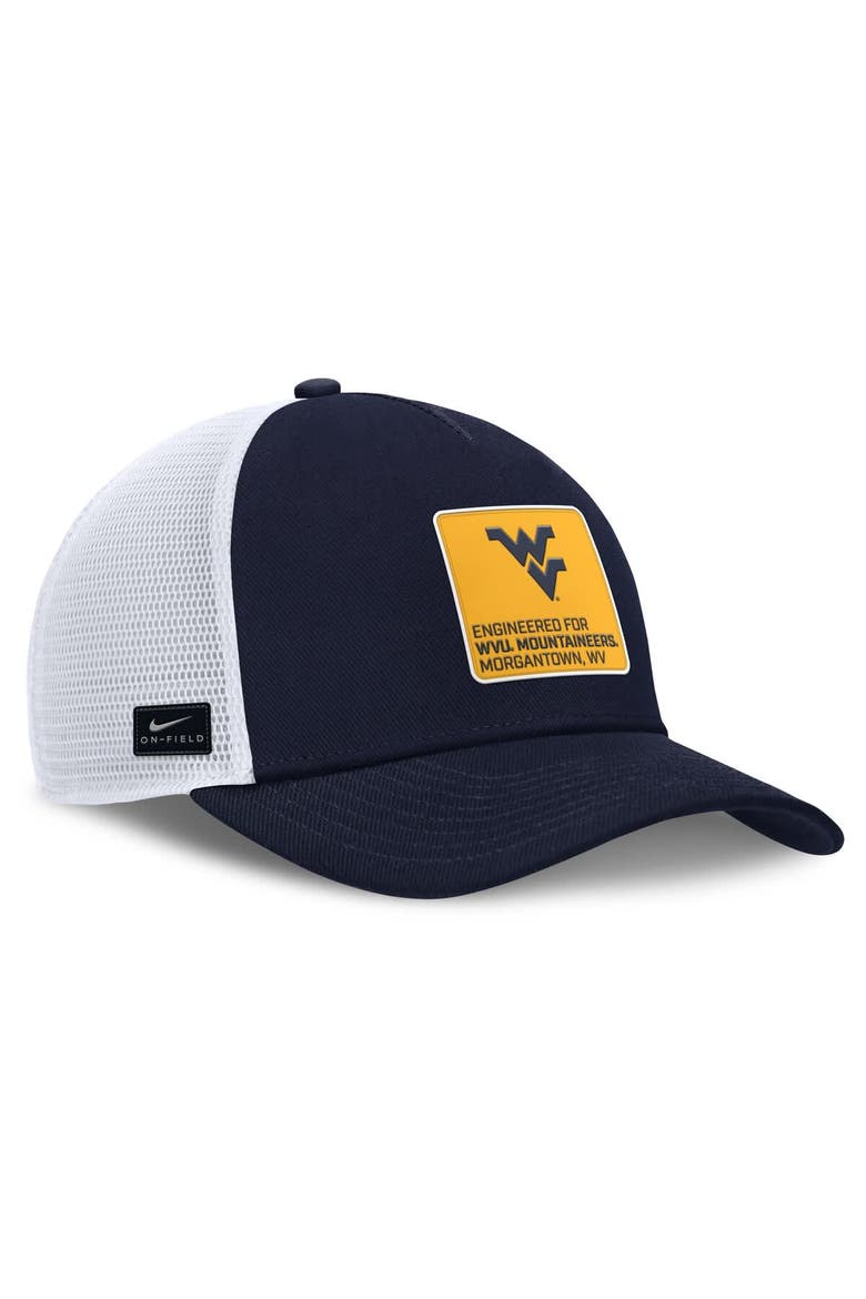 Men's Nike  Navy/White West Virginia Mountaineers 2025 On-Field Rise Engineered Trucker Adjustable Hat, Alternate, color, Navy