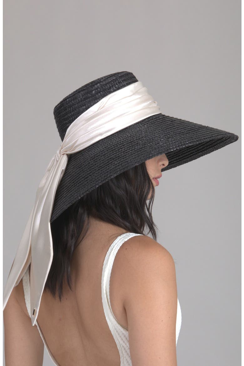 Mirabel Bow Straw Sun Hat, Alternate, color, BLACK