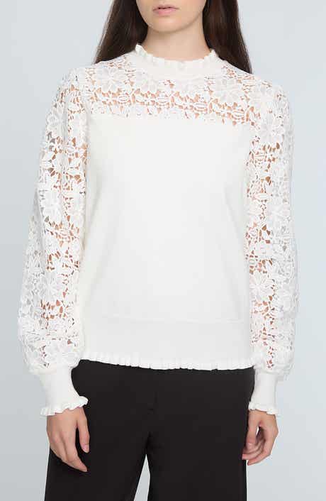 Elie Tahari The Felicity Floral Lace Detail Sweater