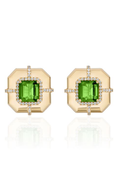 Diamond & Semiprecious Stone Stud Earrings