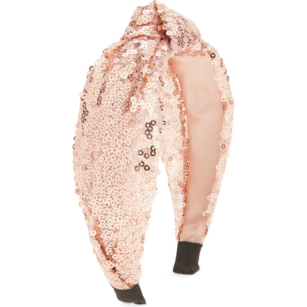 Cara Sequin Knot Headband In Gold