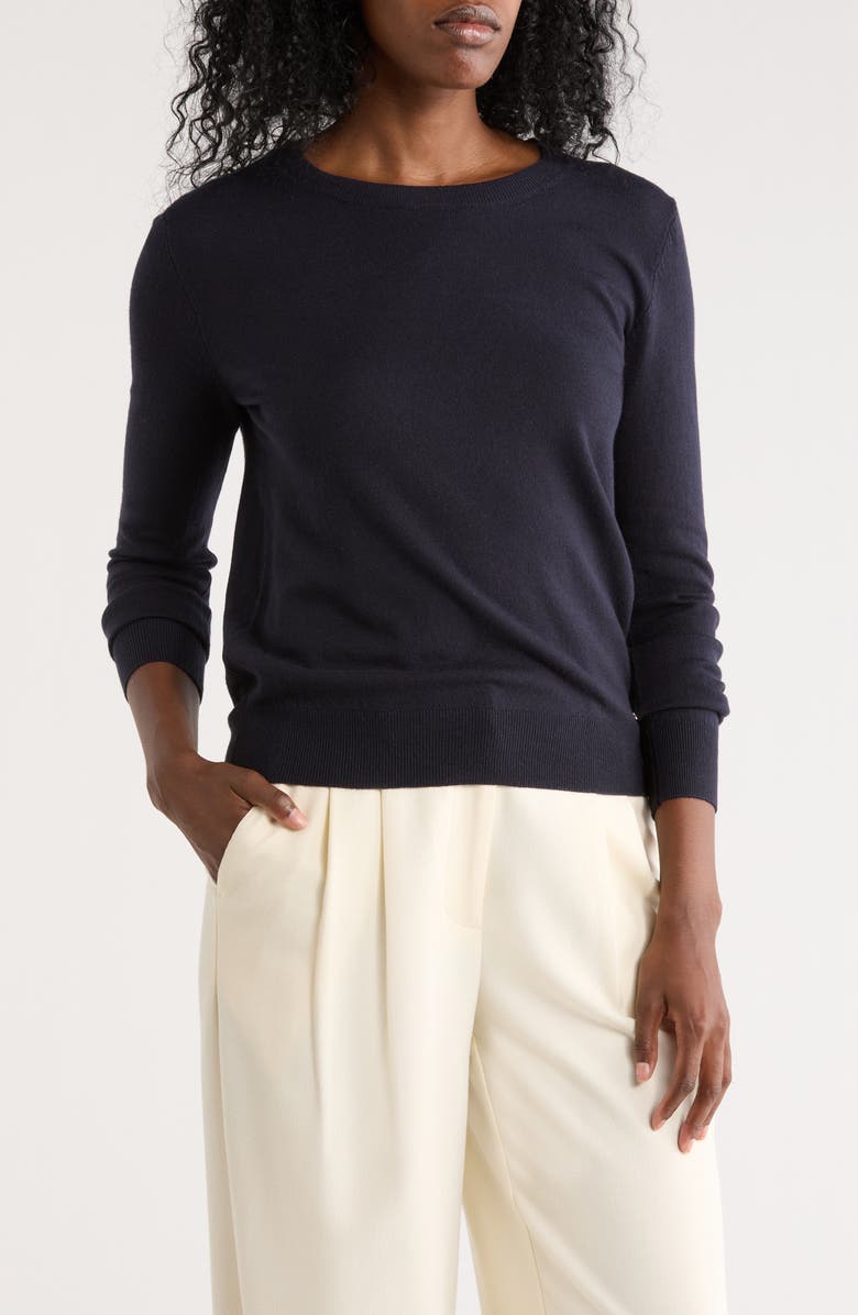 T Tahari Crewneck Sweater, Main, color, College Navy