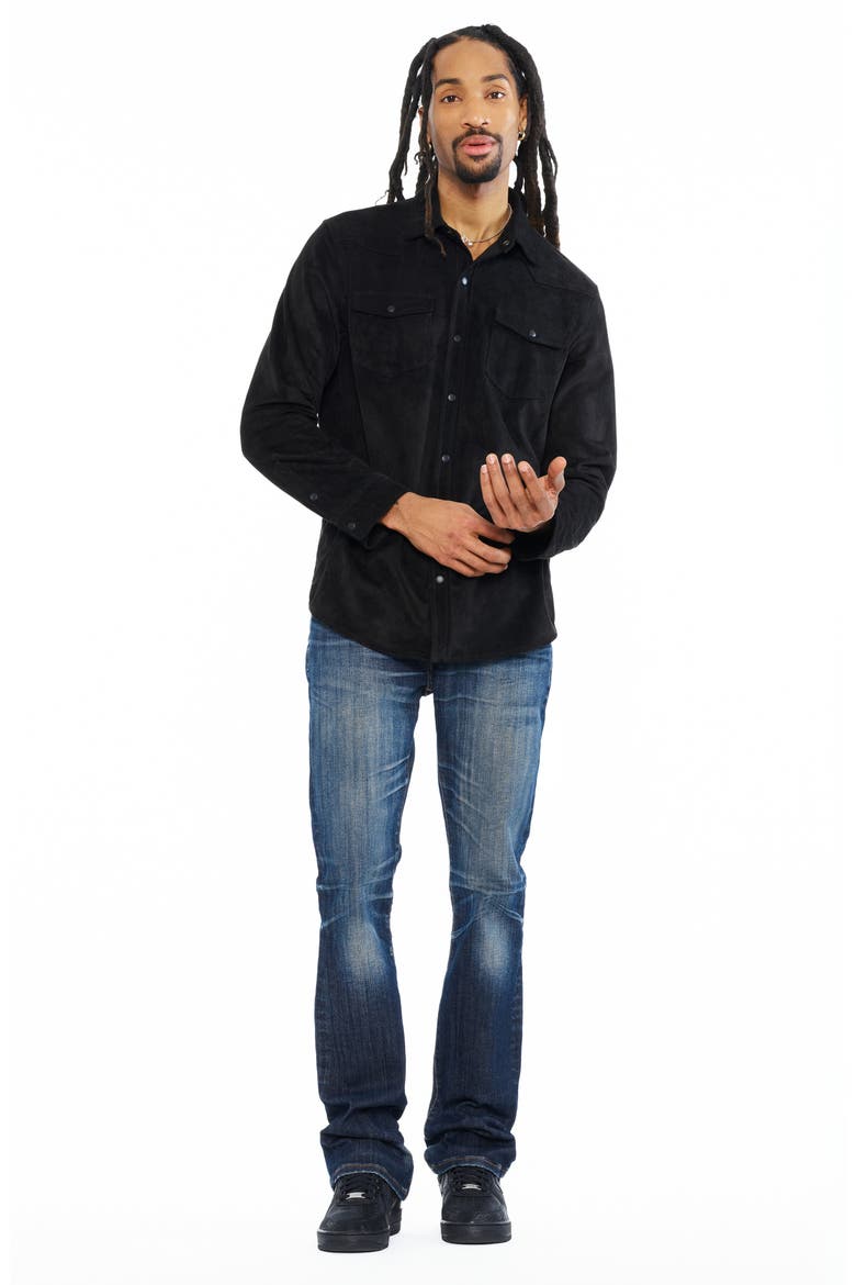 Faux Suede Button Front Shirt, Alternate, color, BLACK