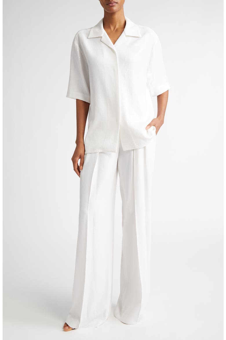 Pleated Sequin Slouch Trousers, Alternate, color, OPTIC WHITE