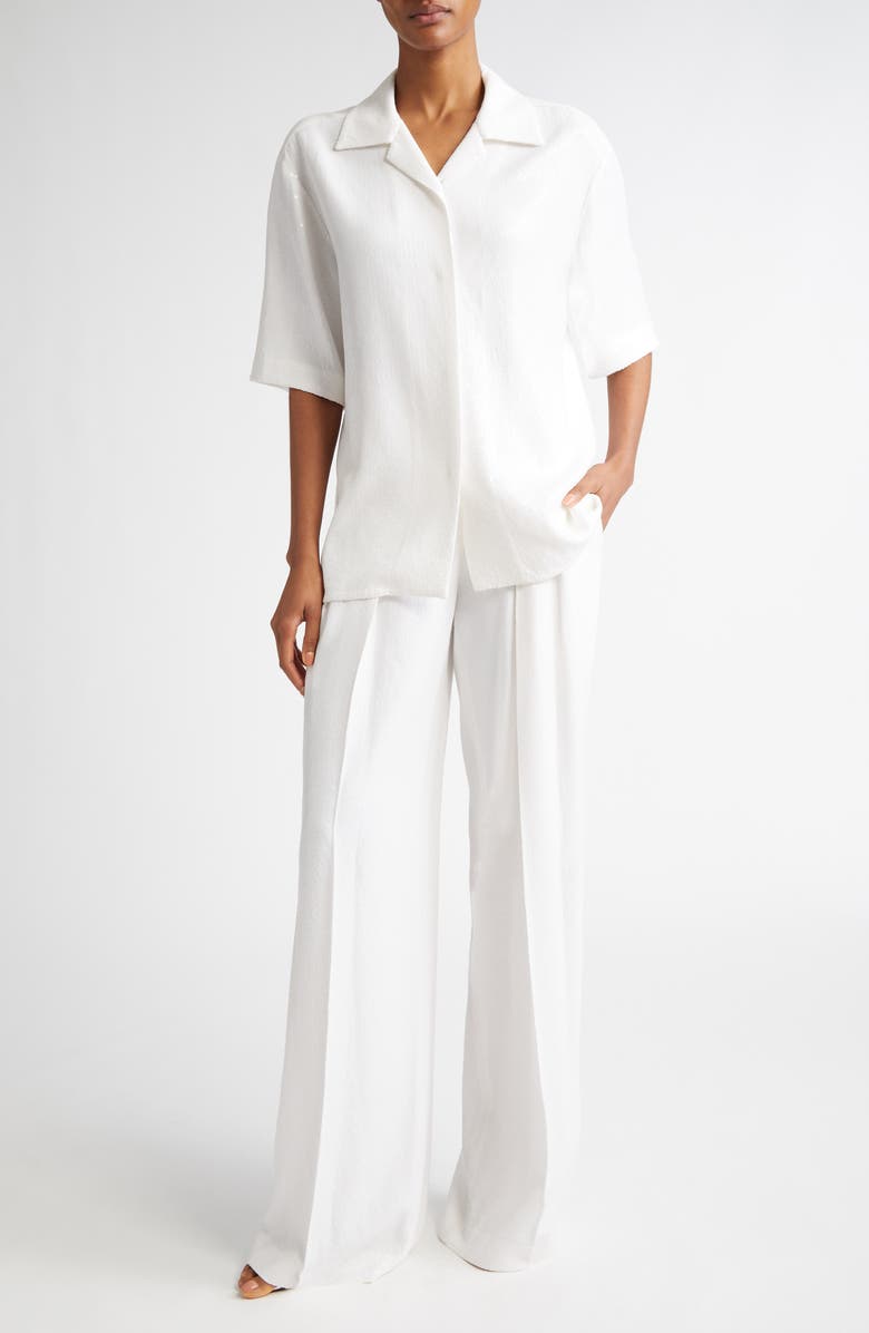 Michael Kors Collection Pleated Sequin Slouch Trousers, Alternate, color, Optic White