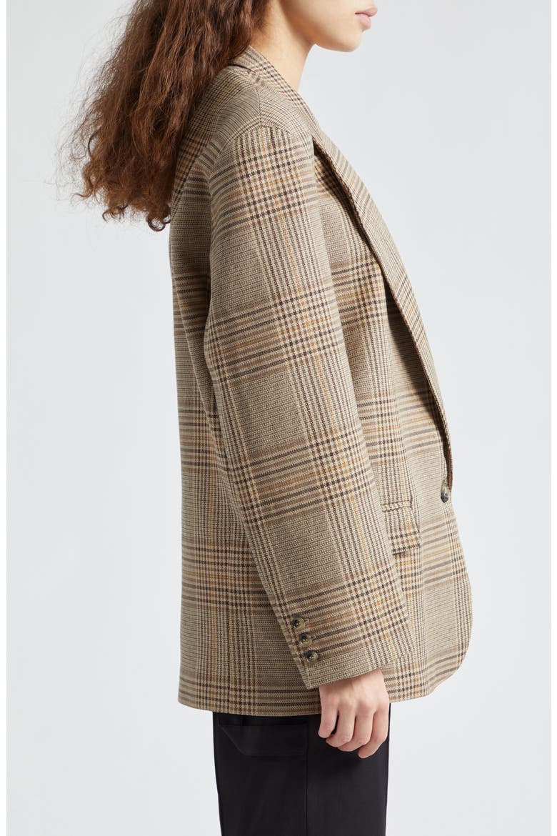 Massive One-Button Plaid Cotton & Linen Blazer, Alternate, color, SAND GLEN CHECK