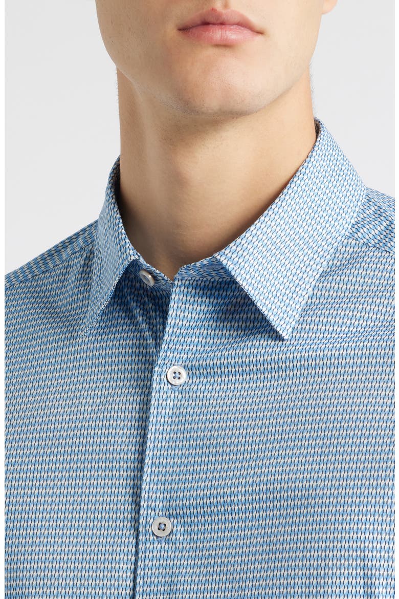 Drury Modern Fit Microgeometric Print Stretch Cotton Button-Up Shirt, Alternate, color, BLUE