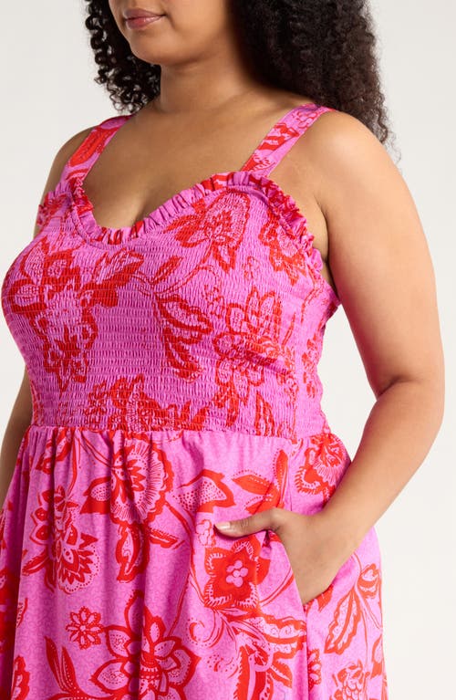 Sugarlips Weirly Floral Smocked Bodice Cotton Maxi Sundress In Pink