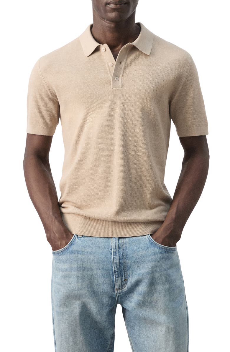 MANGO Fine Knit Polo, Main, color, Beige