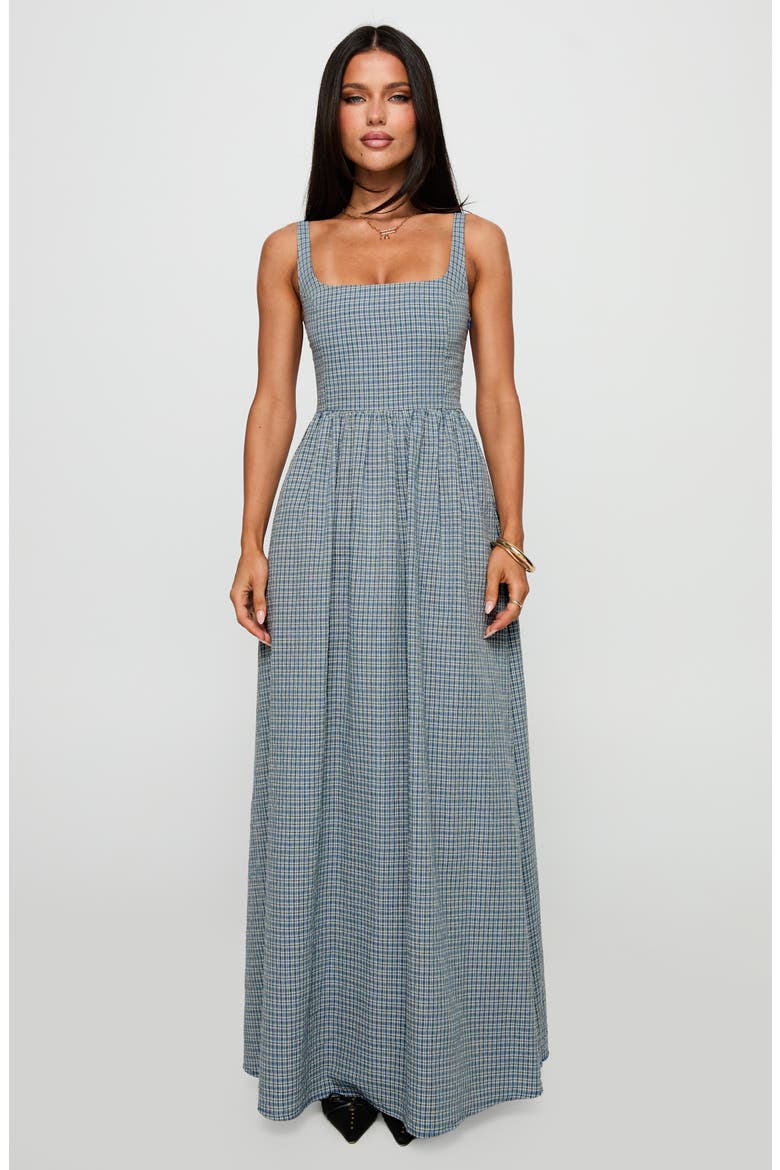 Cartmel Check Maxi Dress, Alternate, color, NAVY