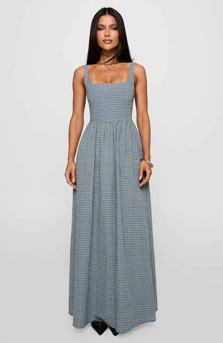 Princess Polly Cartmel Check Maxi Dress, Alternate, color, Navy
