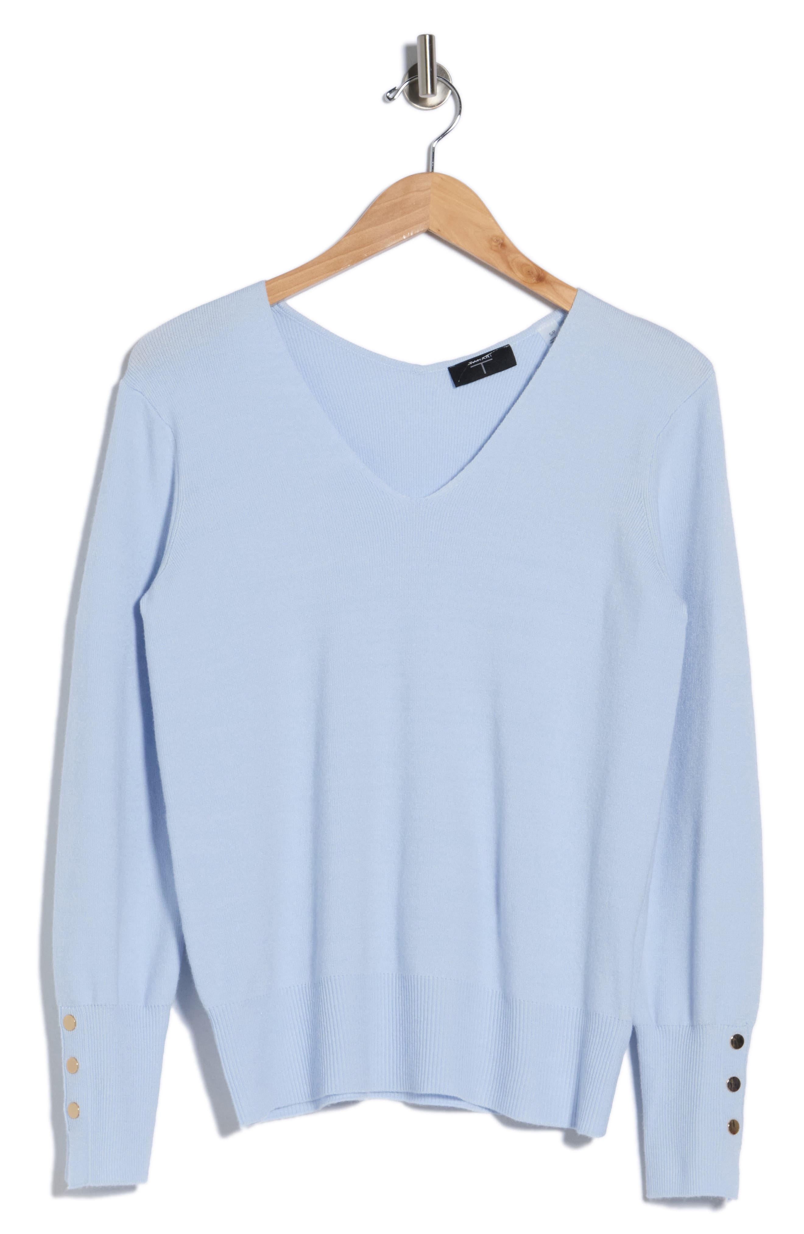 T Tahari V-Neck Snap Cuff Sweater