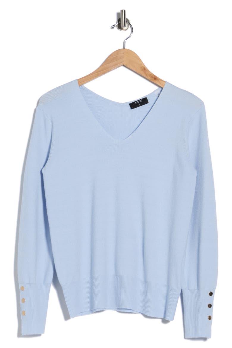 V-Neck Snap Cuff Sweater, Alternate, color, CRYSTAL CLEAR