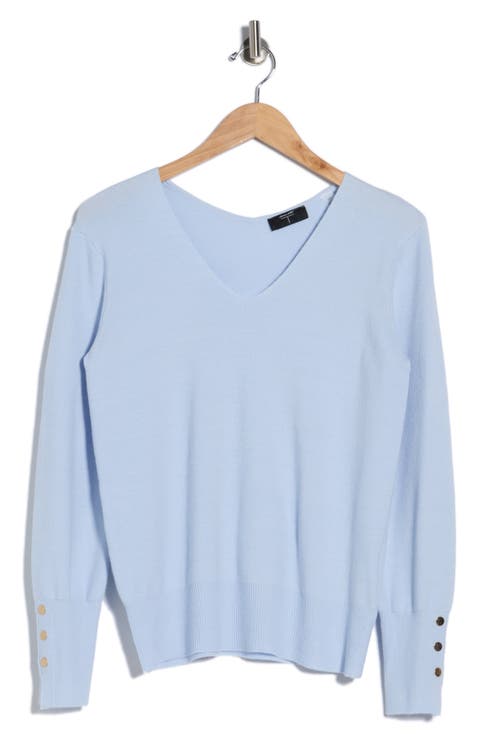V-Neck Snap Cuff Sweater