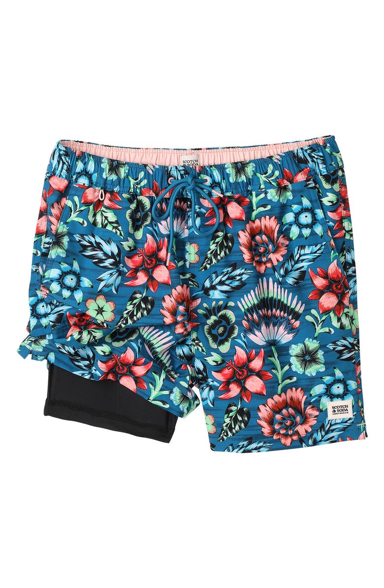 Scotch & Soda Full Bloom Swim Trunks, Alternate, color, Lyons Blue