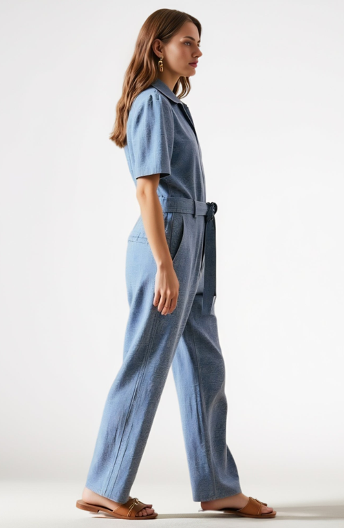 Shop Modenaire Paisley Print Belted Jumpsuit With Short Sleeves And Button Front