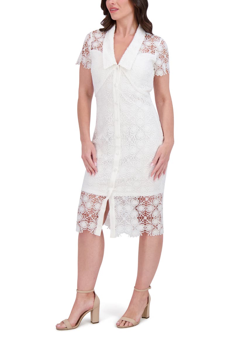 Floral Lace Short Sleeve Dress, Alternate, color, WHITE