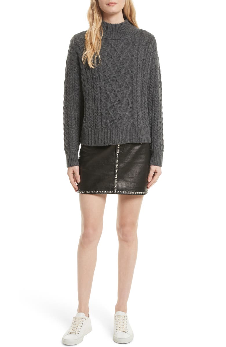 FRAME Wool & Cashmere Cable Knit Crop Sweater, Alternate, color, 