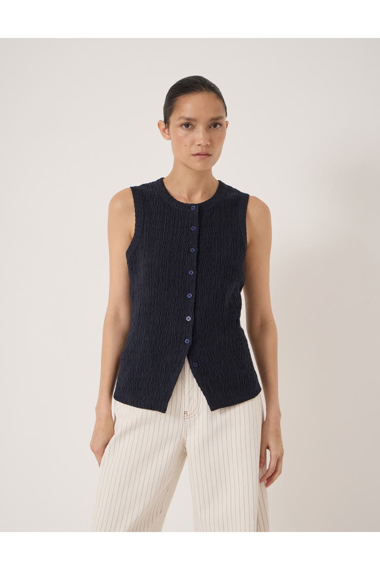 Textured Sleeveless Button Through Top, Main, color, Navy Blue