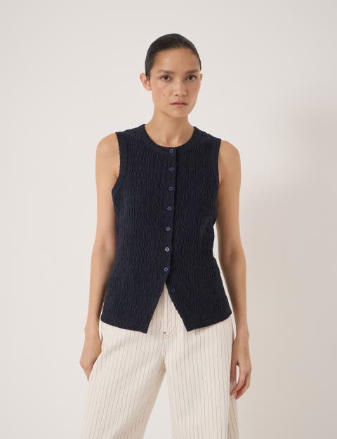 Textured Sleeveless Button Through Top