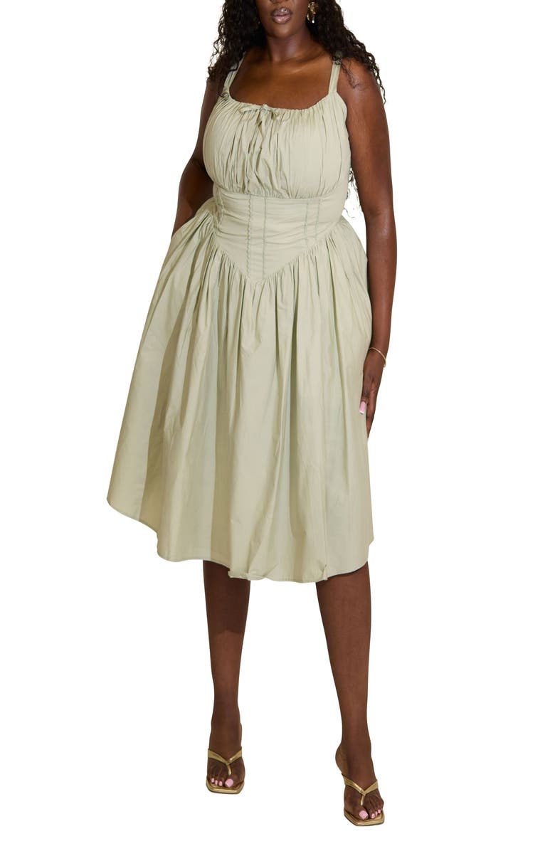 Taideux Camille Fuller Bust Cotton Midi Corset Dress, Alternate, color, Sage