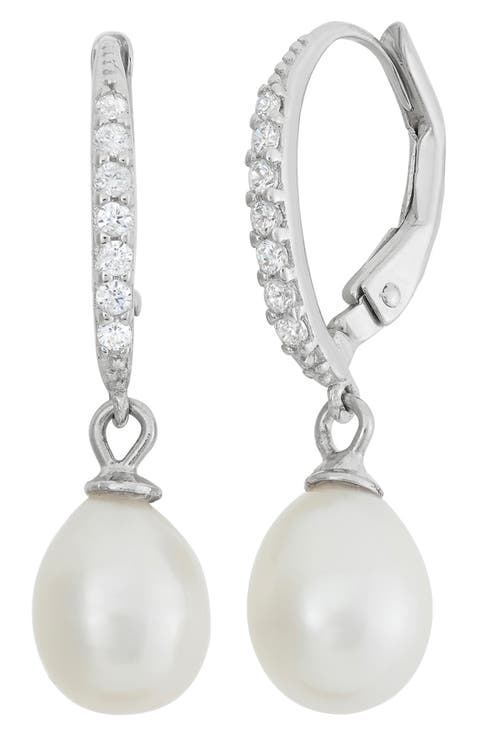 Cubic Zirconia Pavé & Freshwater Pearl Drop Earrings