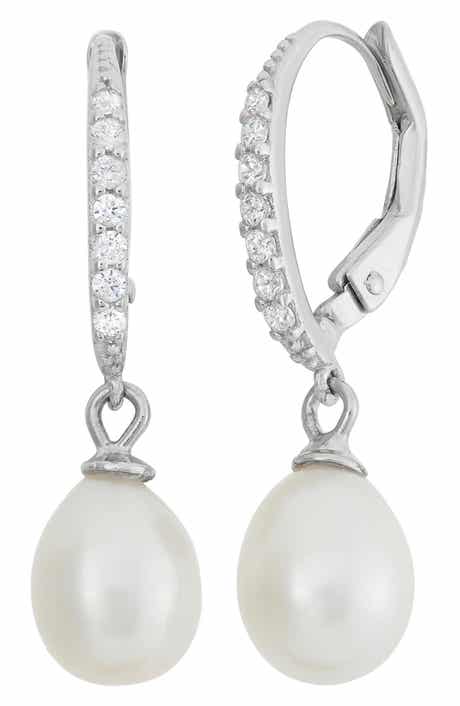FZN Cubic Zirconia Pavé & Freshwater Pearl Drop Earrings