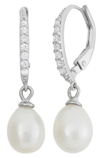 Fuzion Creations Cubic Zirconia Pavé & Freshwater Pearl Drop Earrings In White