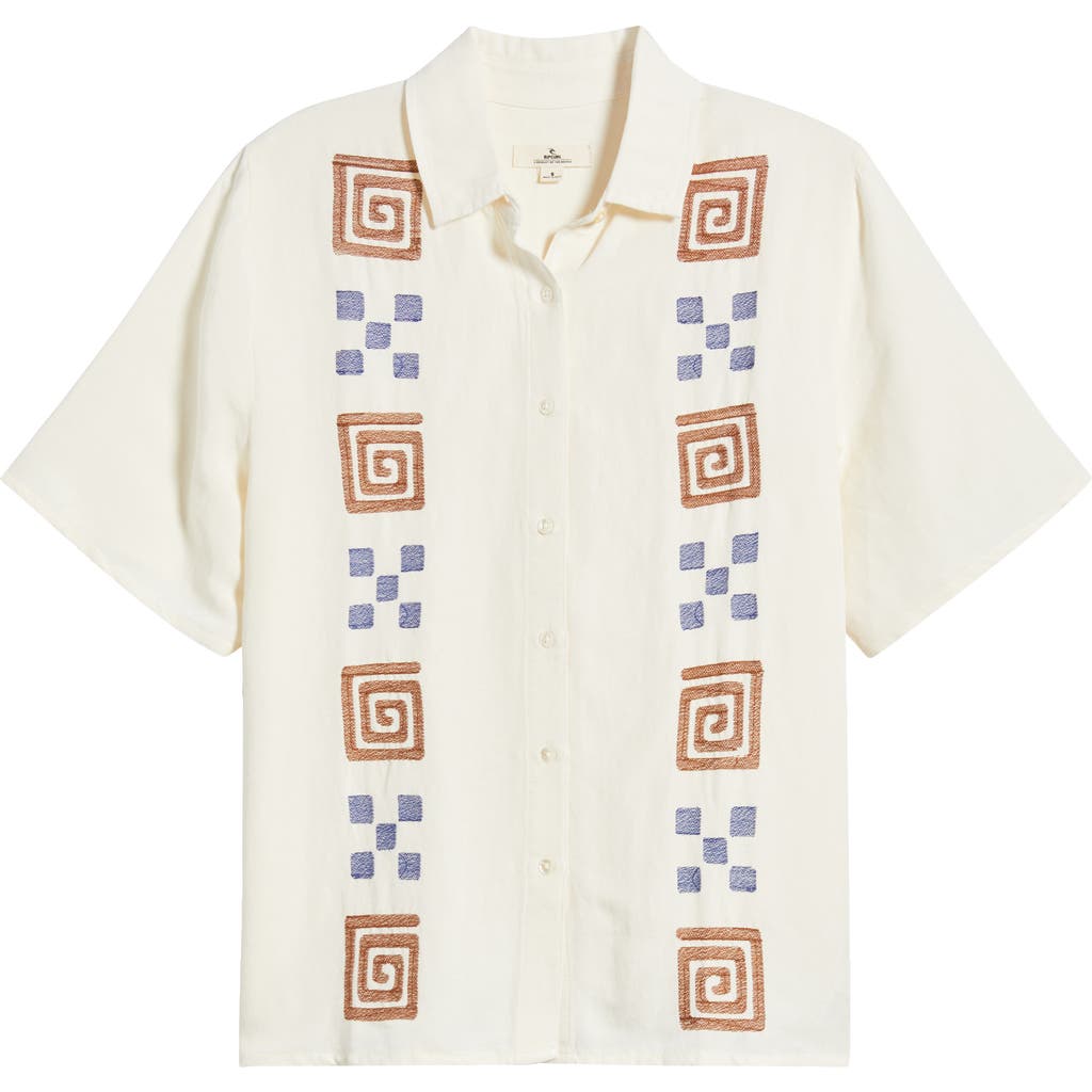 Rip Curl San Carlos Embroidered Short Sleeve Button-up Shirt In Lily