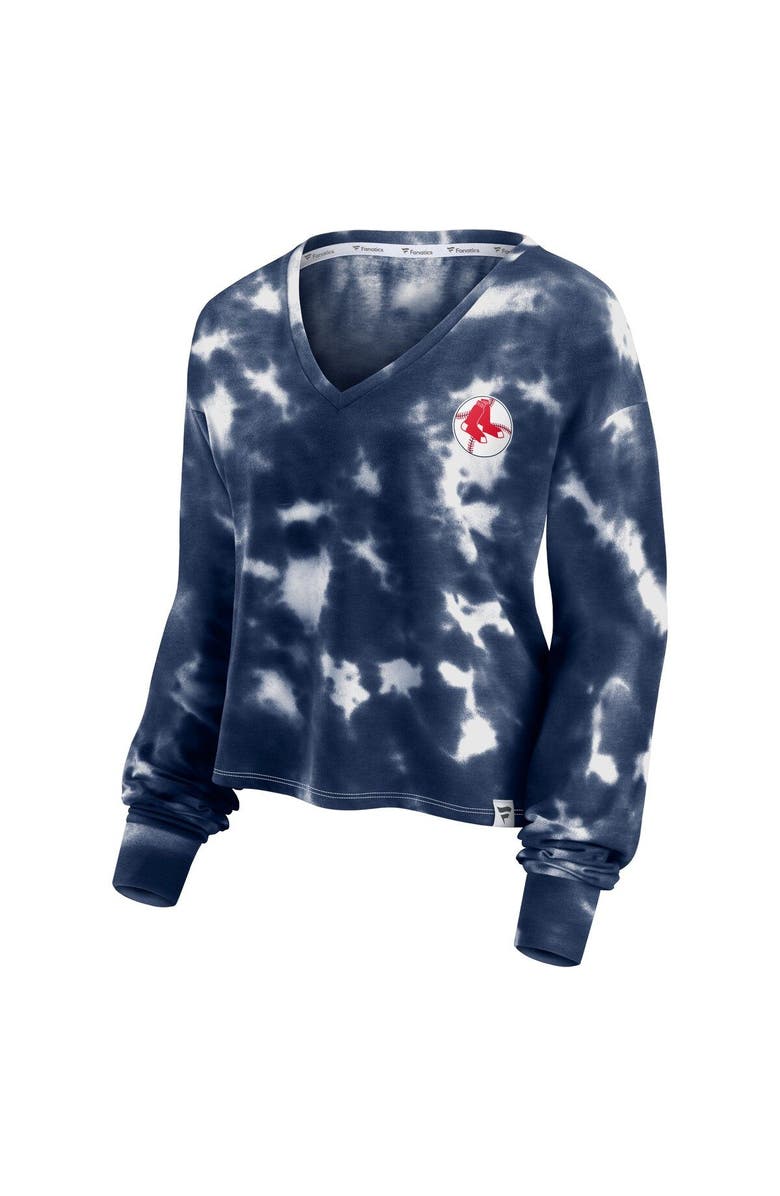 FANATICS Women's Fanatics Branded White/Navy Boston Red Sox Tie-Dye V-Neck Pullover Cropped Tee, Alternate, color, 