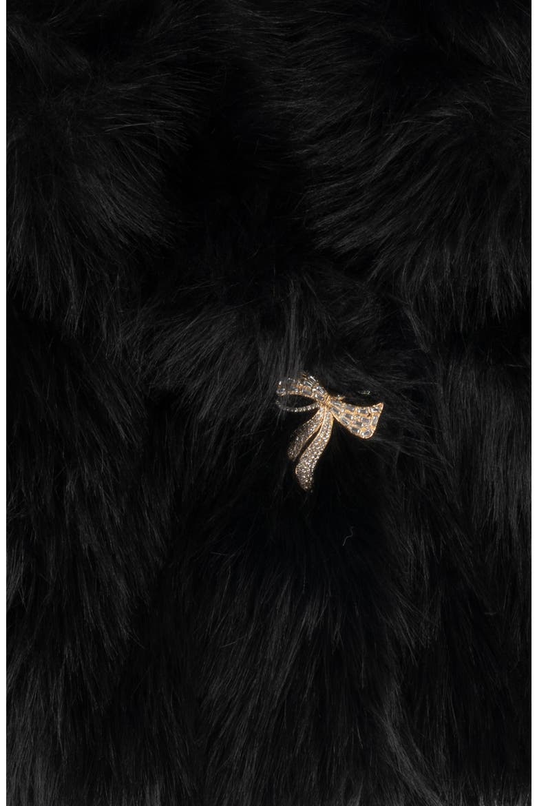 Kids' Faux Fur Jacket with Brooch, Alternate, color, BLACK