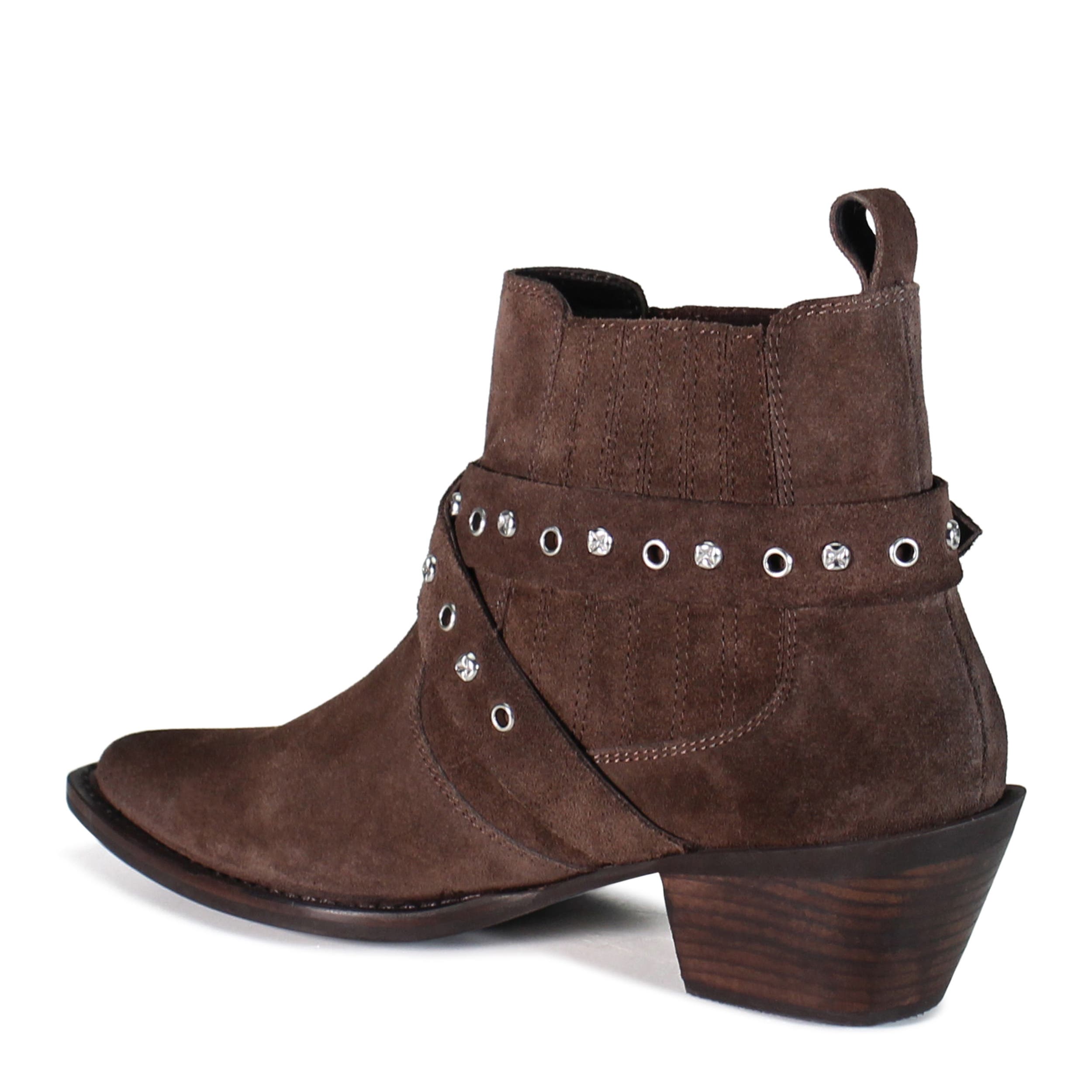 FUNKY TUNE Suede Studded Ankle Bootie, Alternate, color, Chocolate