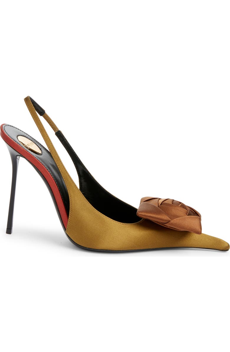 Saint Laurent Amalia Square Rose Pointed Toe Slingback Sandal, Alternate, color, Cuba Gold/ Deep Cognac