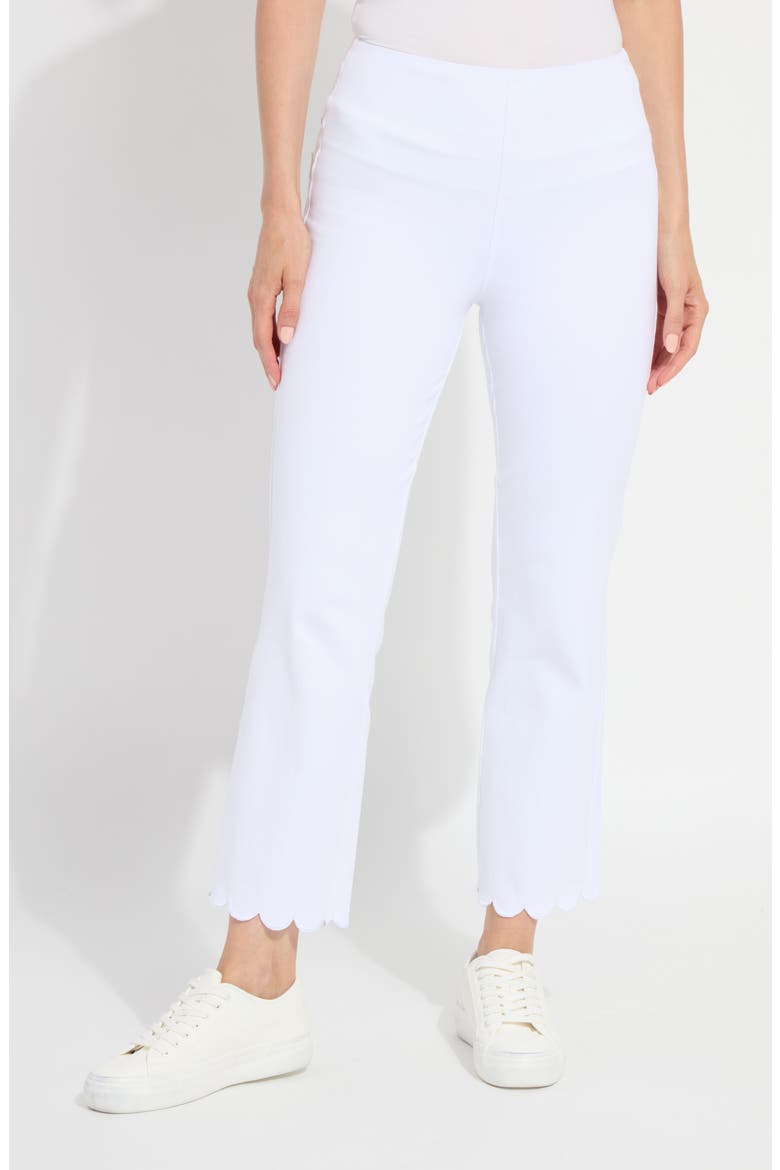 Sage Scallop Hem Pull-On Ankle Bootcut Knit Jeans, Main, color, WHITE