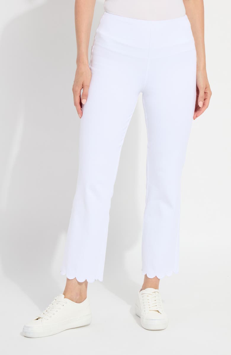 Lysse Sage Scallop Hem Pull-On Ankle Bootcut Knit Jeans, Main, color, White