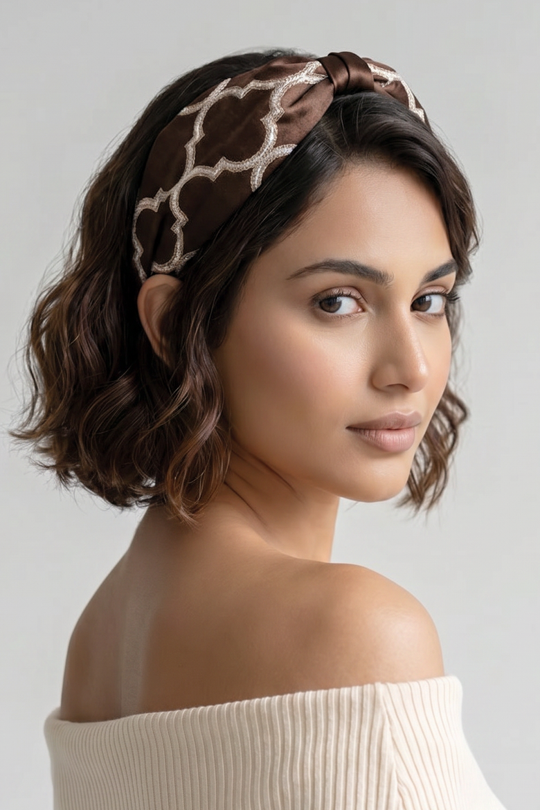 Natasha Brown Knotted Headband, Alternate, color, Brown