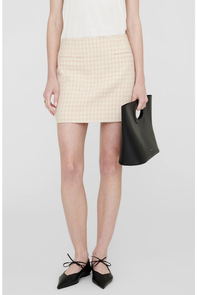 Vanessa Houndstooth Miniskirt, Main, color, CREAM AND PEACH HOUNDSTOOTH