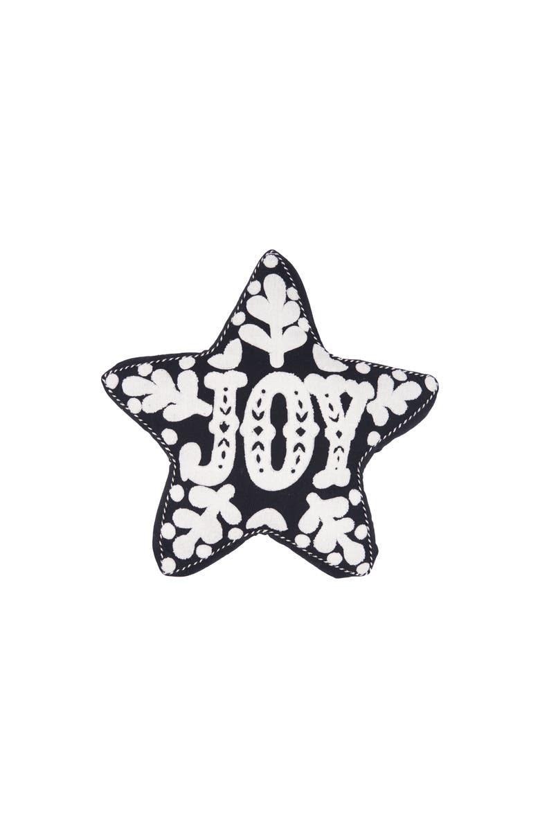 carol & frank Onyx "Joy" Snowflakes Star Shaped Cotton Blend Christmas Accent Throw Pillow 16" x 18", Main, color, Black
