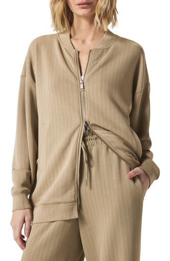Splendid X @cellajaneblog Rib Scuba Zip-up Jacket In Brown