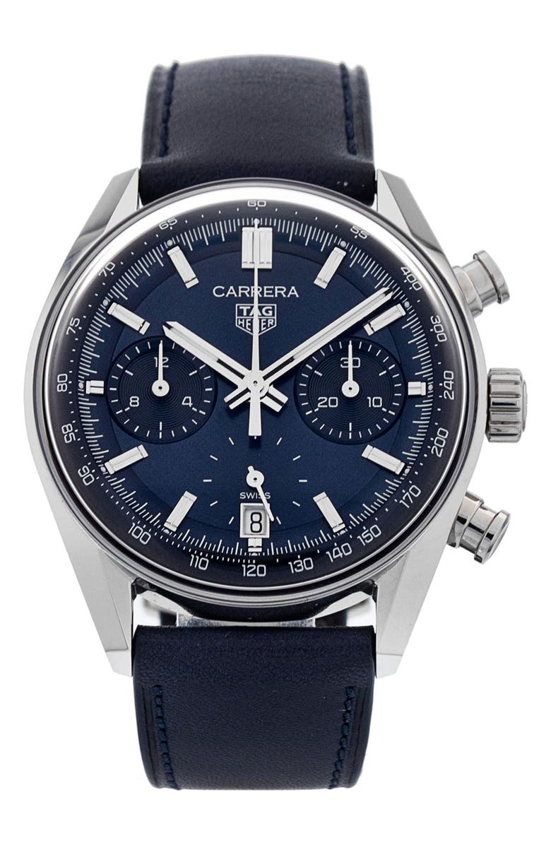 Watchfinder & Co. Tag Heuer Preowned Carrera Chronograph Leather Strap Watch, 41mm, Main, color,