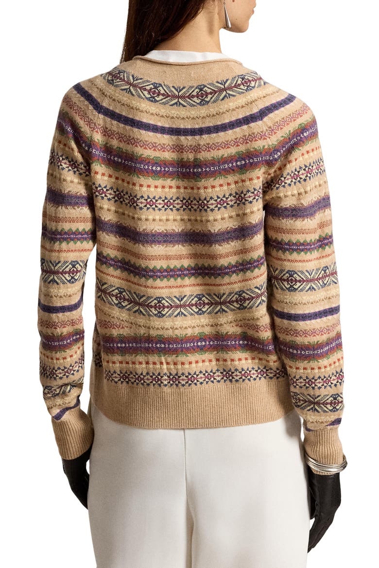 Fair Isle Wool Blend Cardigan, Alternate, color, TAN MULTI
