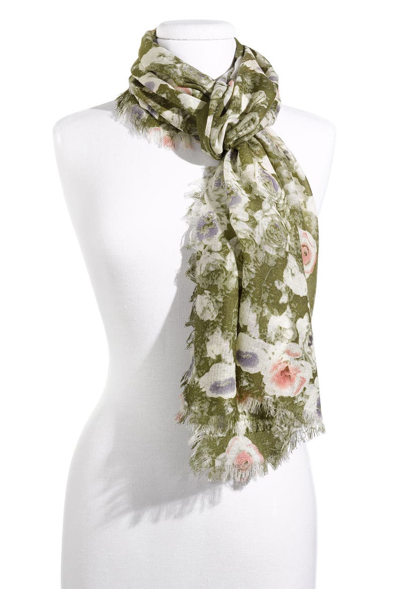 Hinge® Rose Challis Scarf, Main, color, ROSE/ OLIVE