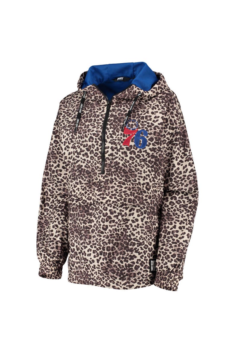 Women's DKNY Sport Leopard Philadelphia 76ers Gabriella Windbreaker Half-Zip Hoodie, Alternate, color, Leopard